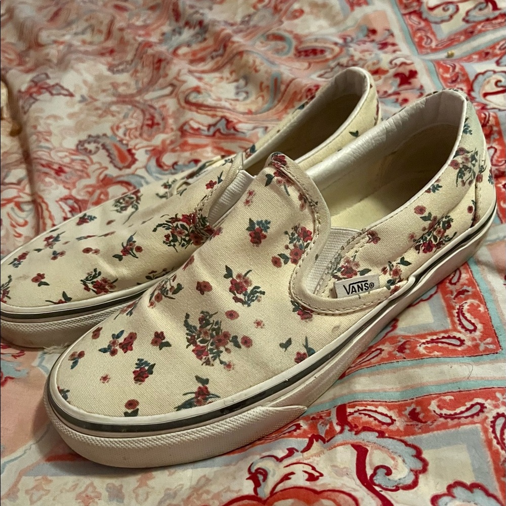 Size 7 slip on vans red flowers